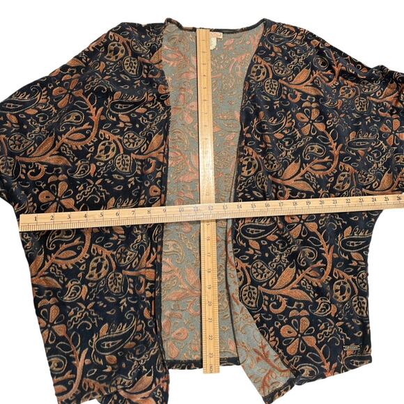Billabong Black and Copper Semi-Sheer Burnout Velvet Open Cardigan Size M Boho - Picture 10 of 10